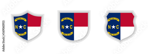 shields icon set with north carolina flag. isolated on white background. vector illustration