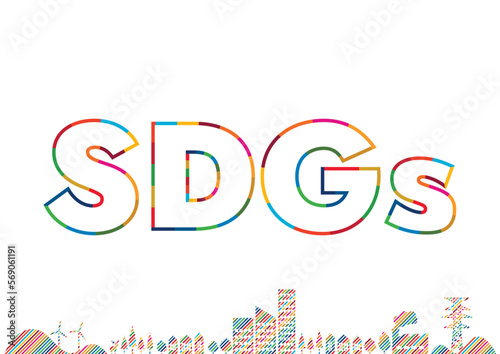 SDGs17色の背景素材とロゴ　街並み