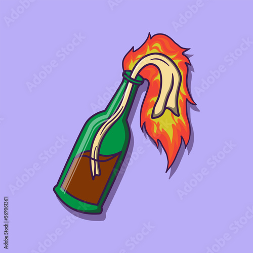 cartoon illustration of burning molotov cocktail