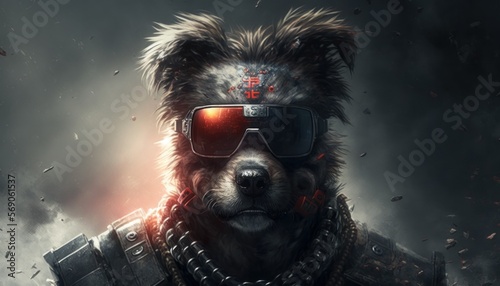 Creative 4k high resolution wallpaper art of a dog inspired by game movie with Futuristic and post-apocalyptic settings with advanced technology and cyborgs by Gongbi (generative AI) photo