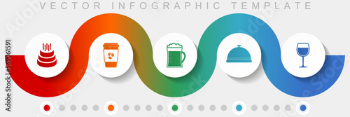Food and drinks infographic vector template with icon set, miscellaneous icons such as birthday cake, coffe, beer and drink for webdesign and mobile applications