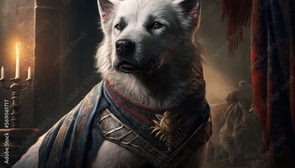 Creative 4k high resolution wallpaper art of a dog inspired by game movie with Gritty and mature with medieval-inspired fantasy environments and creatures by Gongbi (generative AI)