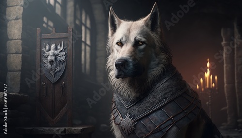 Creative 4k high resolution wallpaper art of a dog inspired by game movie with Gritty and mature with medieval-inspired fantasy environments and creatures by Tenebrism (generative AI)