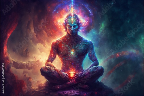 Spiritual Mindfulness Consciousness Universe Psychedelic Trippy Oneness Awakening Enlightenment New Age Concept. Generative AI.