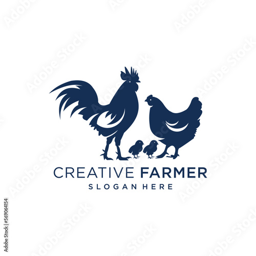 Foto Vector chicken farm logo design rooster logo for poultry lovers chicken pieces a