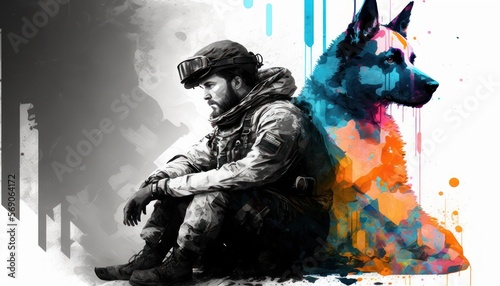 Creative 4k high resolution wallpaper art of a dog inspired by game movie with Tactical shooter with realistic military settings and weaponry by Ink Drawing (generative AI)