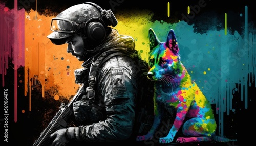 Creative 4k high resolution wallpaper art of a dog inspired by game movie with Tactical shooter with realistic military settings and weaponry by Ink Drawing (generative AI)