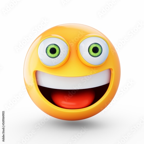 3D Rendering happy emoji isolated on white background