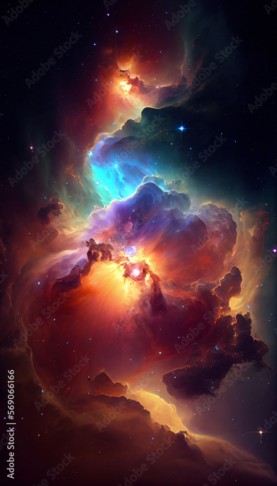 Nebula (Nebel) kosmischer Nebel mit Sternen in Galaxie im 9:16 Format. Generative Ai.
Nebula (Nebel) kosmischer Nebel mit Sternen in Galaxie im 9:16 Format. Generative Ai.