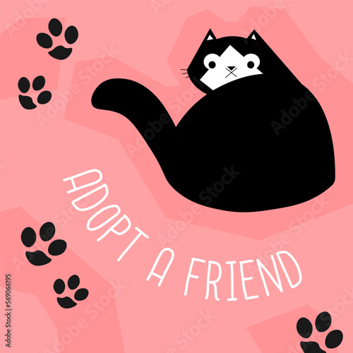 Adopt a friend, cute cat adoption banner vector