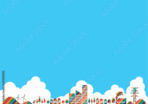 SDGs17色の背景素材　街並み　青空