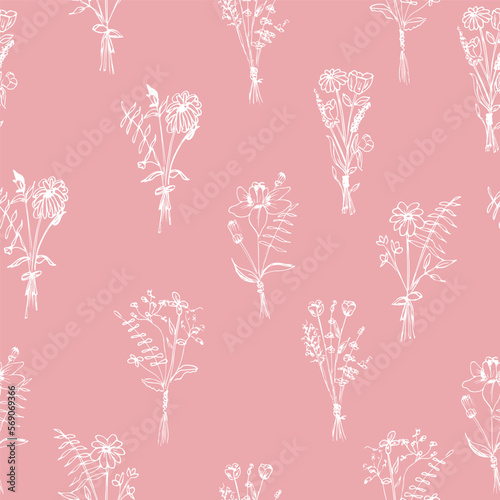 Seamless pattern of meadow flowers. Vector illustration on a white background