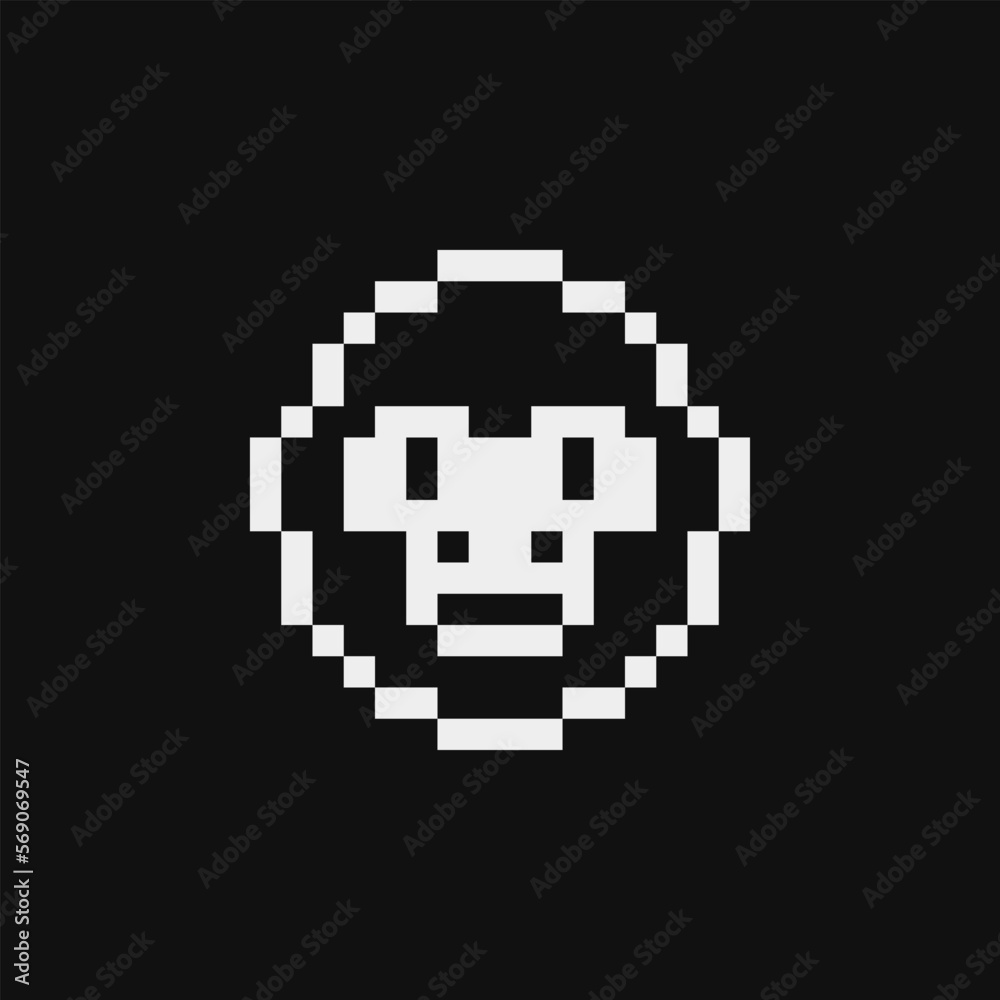Monkey face emoji, safari animal head flat pixel art 80s style icon