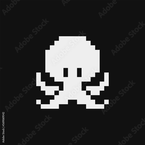 Octopus emoji, pixel art icon. Design for logo, sticker and mobile app. Isolated vector illustration.