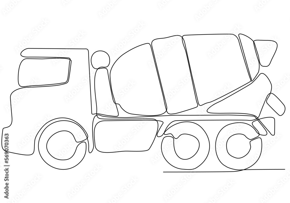 One continuous line drawing of heavy equipment for building