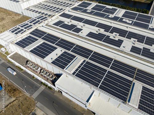 solar panels on factory rooftop