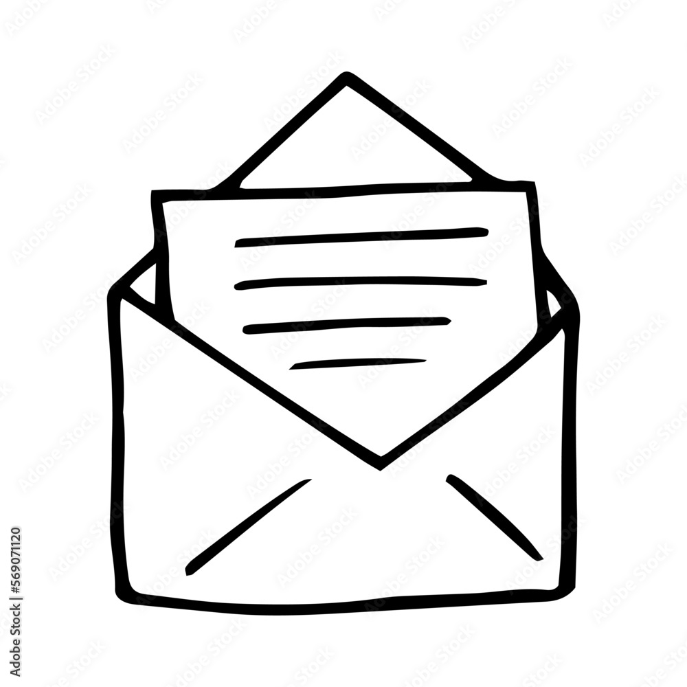 envelope with letter hand drawn in doodle style. simple minimalistic line art. monochrome icon. message, mail. envelope with letter hand drawn in doodle style. simple minimalistic line art. monochrome icon. message, mail.