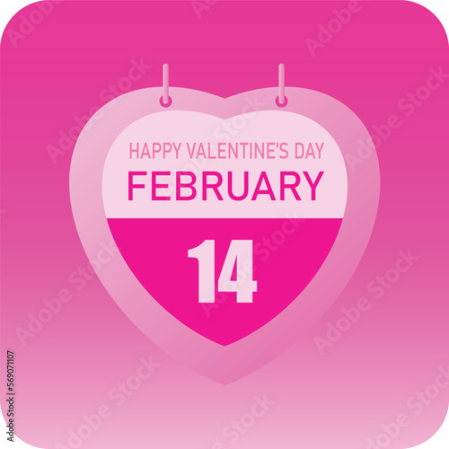 Happy Valentine's Day Heart Shape Calendar 14 February, Date Remainder Vector