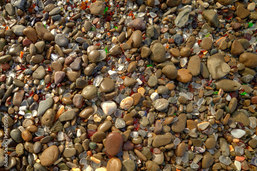 Beautiful Glass Pebbles on the Shore at Glass Beach, Fort Bragg, California