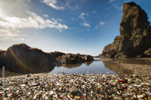 Beautiful Glass Pebbles on the Shore at Glass Beach, Fort Bragg, California