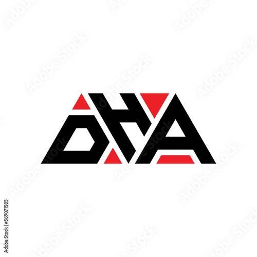 DHA triangle letter logo design with triangle shape. DHA triangle logo design monogram. DHA triangle vector logo template with red color. DHA triangular logo Simple, Elegant, and Luxurious Logo...