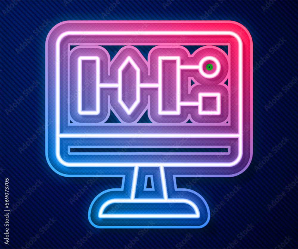 Glowing neon line Algorithm icon isolated on blue background. Algorithm symbol design from Artificial Intelligence collection. Vector Glowing neon line Algorithm icon isolated on blue background. Algorithm symbol design from Artificial Intelligence collection. Vector