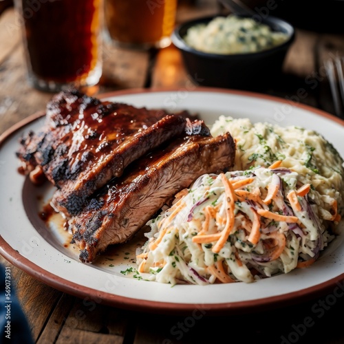 a plate of freshly cooked traditional American barbecued ribs