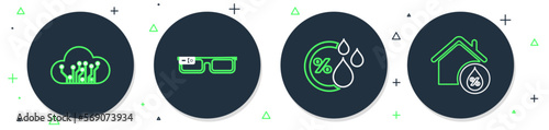 Set line Smart glasses, Humidity, Internet of things and House humidity icon. Vector