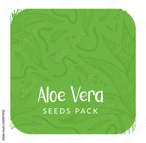 Seeds pack of aloe vera for growing, label vector