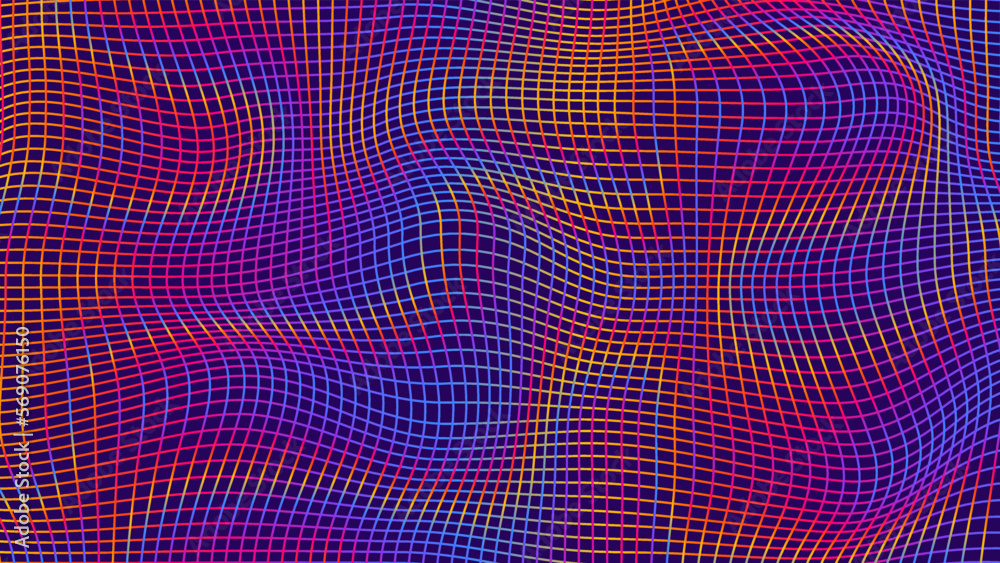 Rainbow gradient grid mesh wallpaper, high-coloured vaporwave background with vibrant pink yellow and purple, optical illusion 
