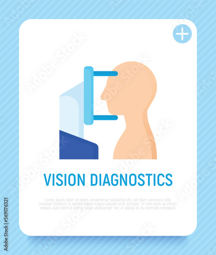 Vision diagnostics: human looking at ophthalmic refractometer. Flat icon. Modern vector illustration for ophthalmology.
