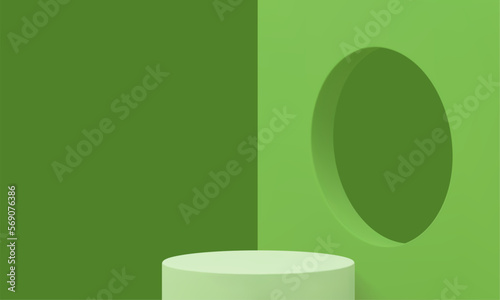 Green 3d podium geometric basic foundation for promo presentation corner studio background vector