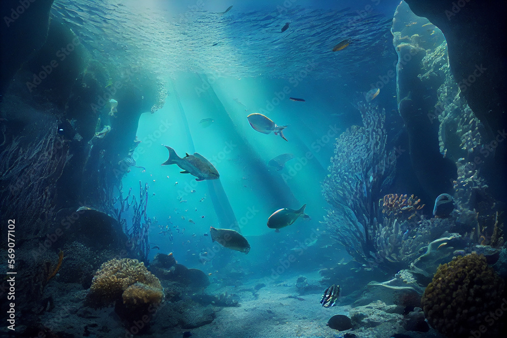 Fototapeta premium underwater shining sun ocean