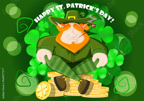 Cute leprechaun protects his gold from prying eyes
