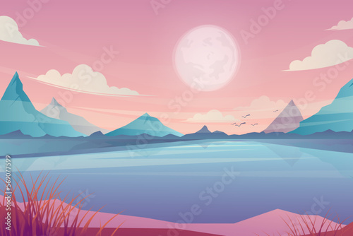 Best nature location with Mountain lake landscape vector illustration