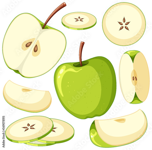 Set of green apple fruit