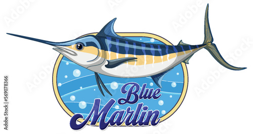 Blue marlin fish logo with carton character