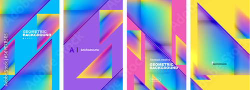 Set of abstract backgrounds - overlapping triangles with fluid gradients design. Collection of covers, templates, flyers, placards, brochures, banners