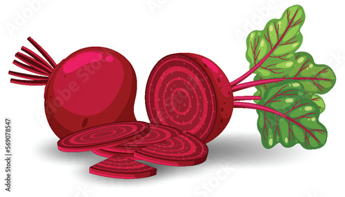 Whole beetroot and sliced on white background