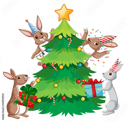 Christmas tree with cute rabbit