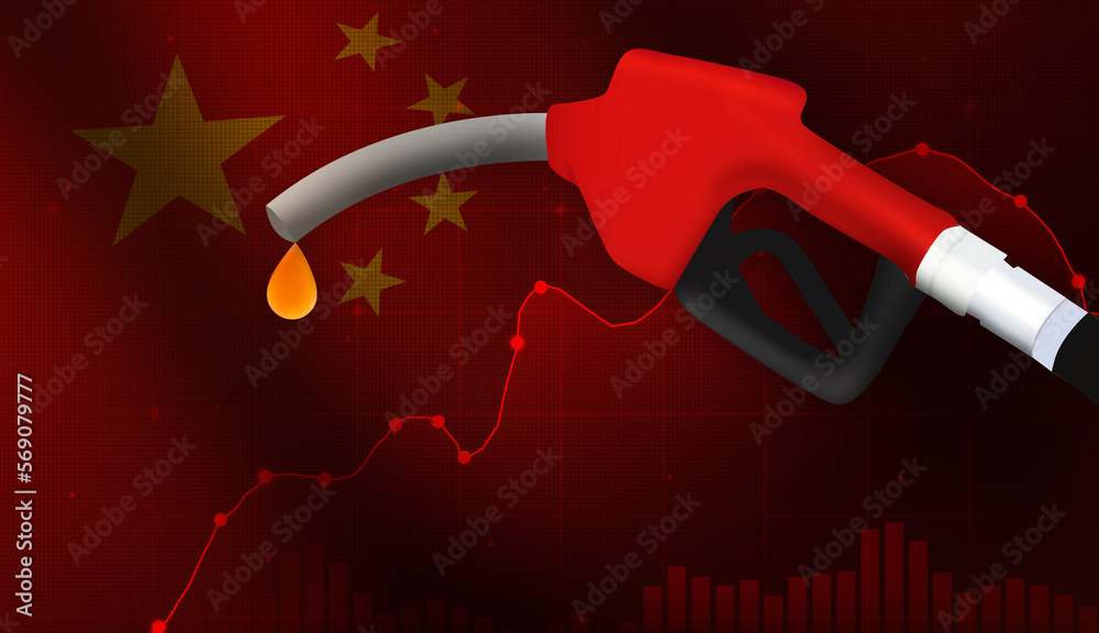 Oil Prices In China Concept Background With Waving Flag And Gasoline ...