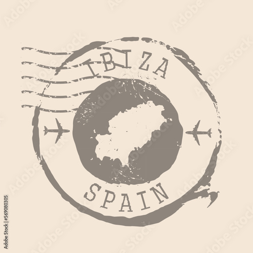 Stamp Postal of Ibiza. Map Silhouette rubber Seal.  Design Retro Travel. Seal  Map Ibiza of Spain grunge  for your design.  EPS10