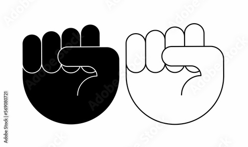 outline silhouette Raised fist icon set isolated on white background