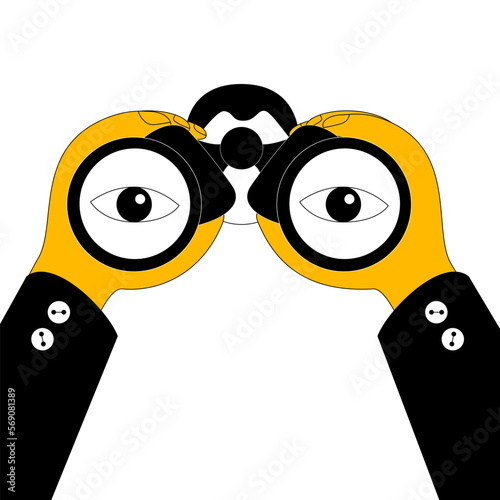 Hands holding binoculars. Funny vector icon for design and animation on theme of search and strategy.
