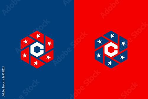 Hexagonal Letter C Logo with Stars