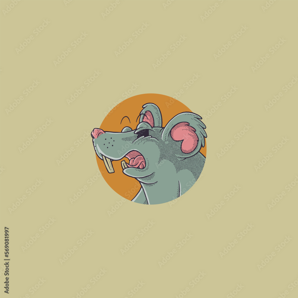 cartoon emblem of blue rat head with retro style