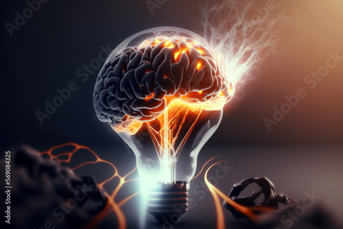 Gl  hbirne mit Gehirn  kreative Ideen  Energie  generative AI