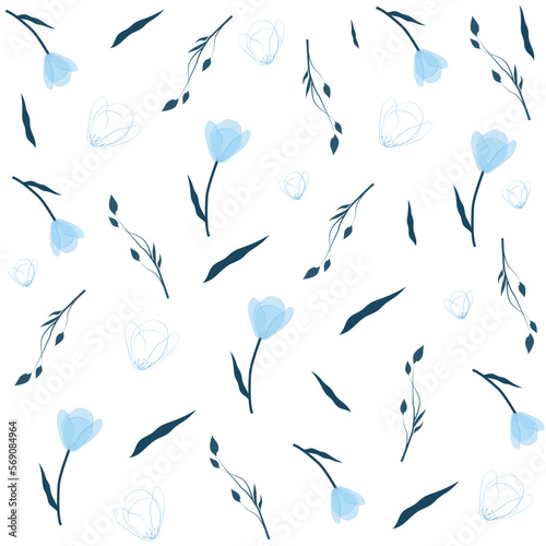 Vector seamless floral pattern with spring watercolor flowers on a white background 