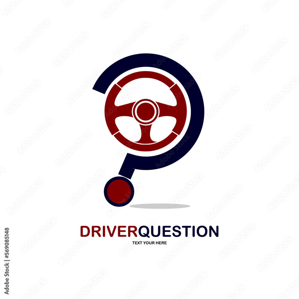 Steering question logo design vector. Suitable for business, transportation, and question mark Steering question logo design vector. Suitable for business, transportation, and question mark