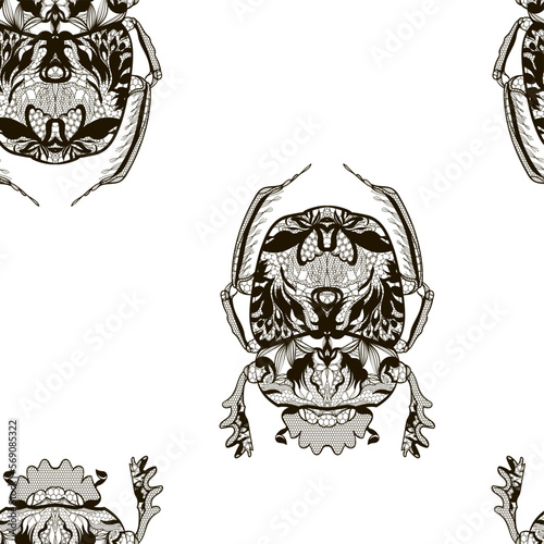 Seamless pattern, vector illustration. Scarab beetle. Lace.